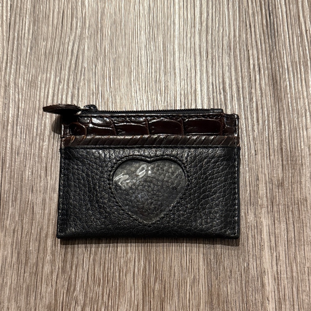 Brighton Black Leather Card Holder with Heart Detail